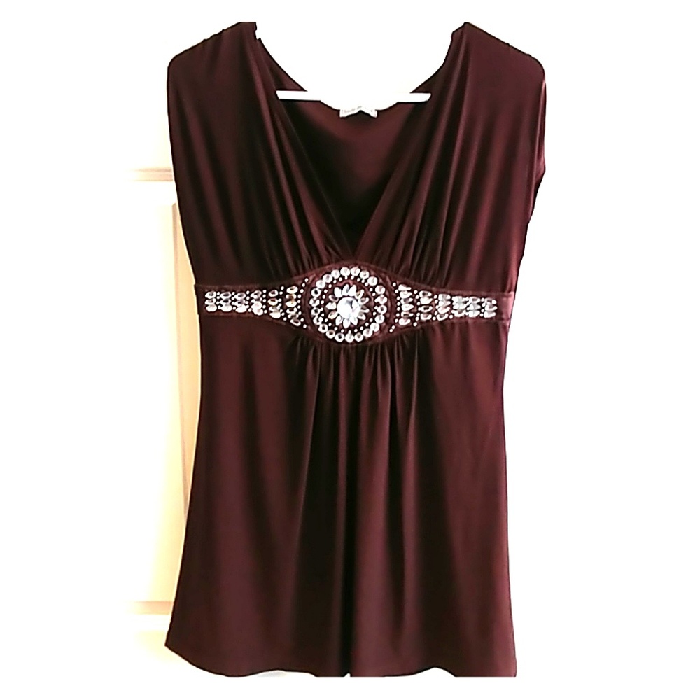 Brown Embellished Sleeveless Top L